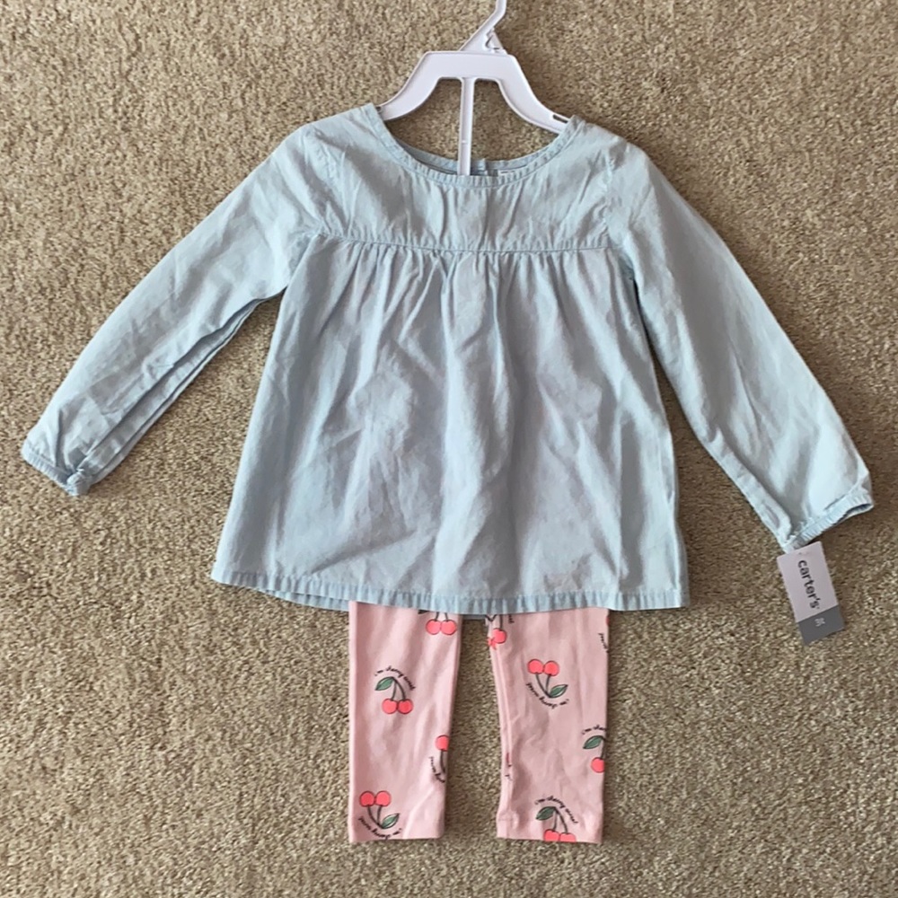 NWT 3T Carter’s Chambray Top and Cherry Leggings